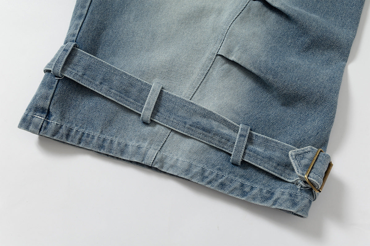 Lace-Up Washed Wide Leg Denim Short Pants WN25611