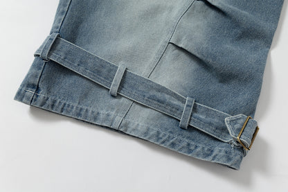 Lace-Up Washed Wide Leg Denim Short Pants WN25611