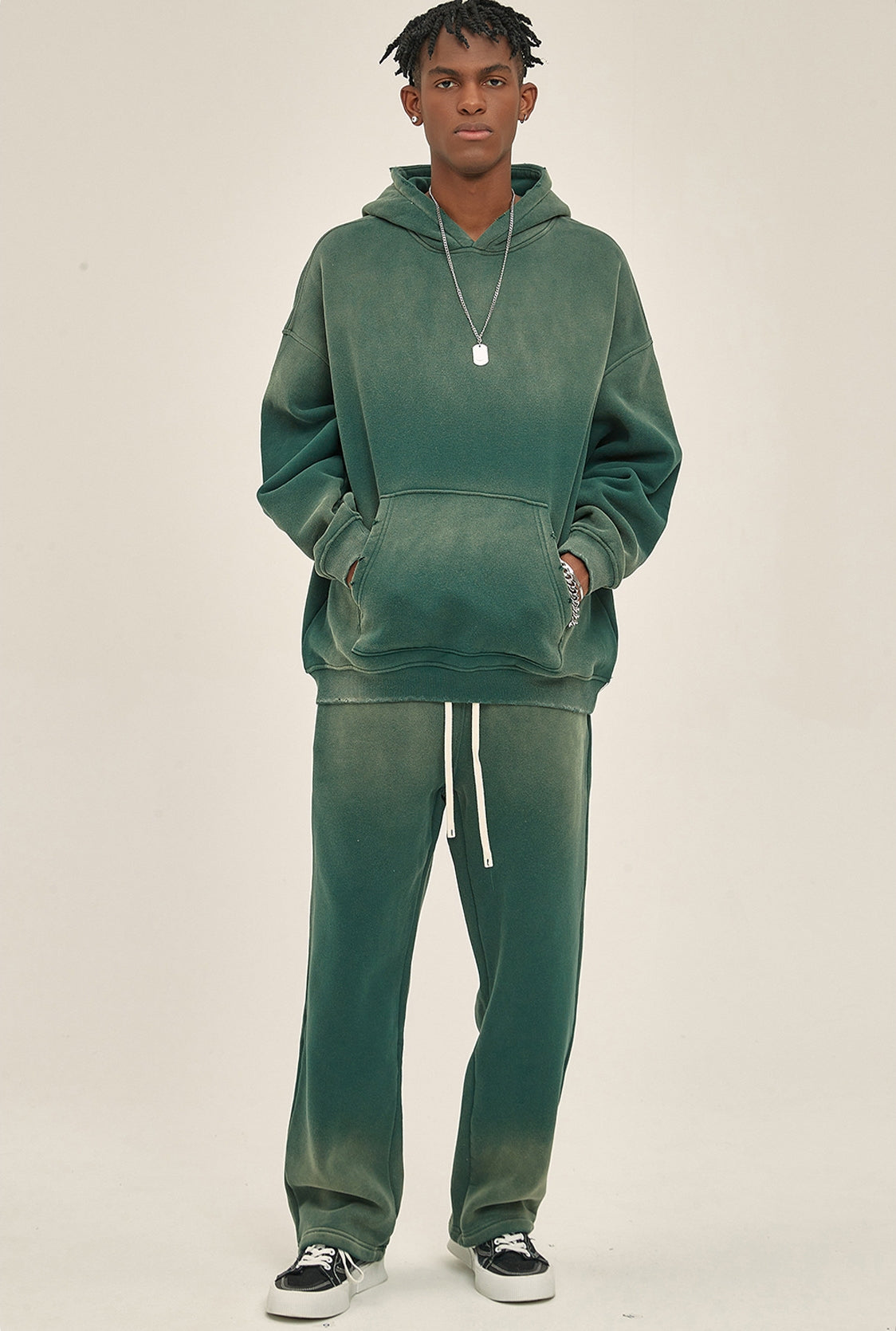 Fleece Linning Spray-dye Damage Oversize Hoodie & Fleece Linnig Sweatpants WN9969