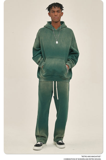 Fleece Lining Spray-dye Damage Oversize Hoodie & Fleece Lining Sweatpants WN9969