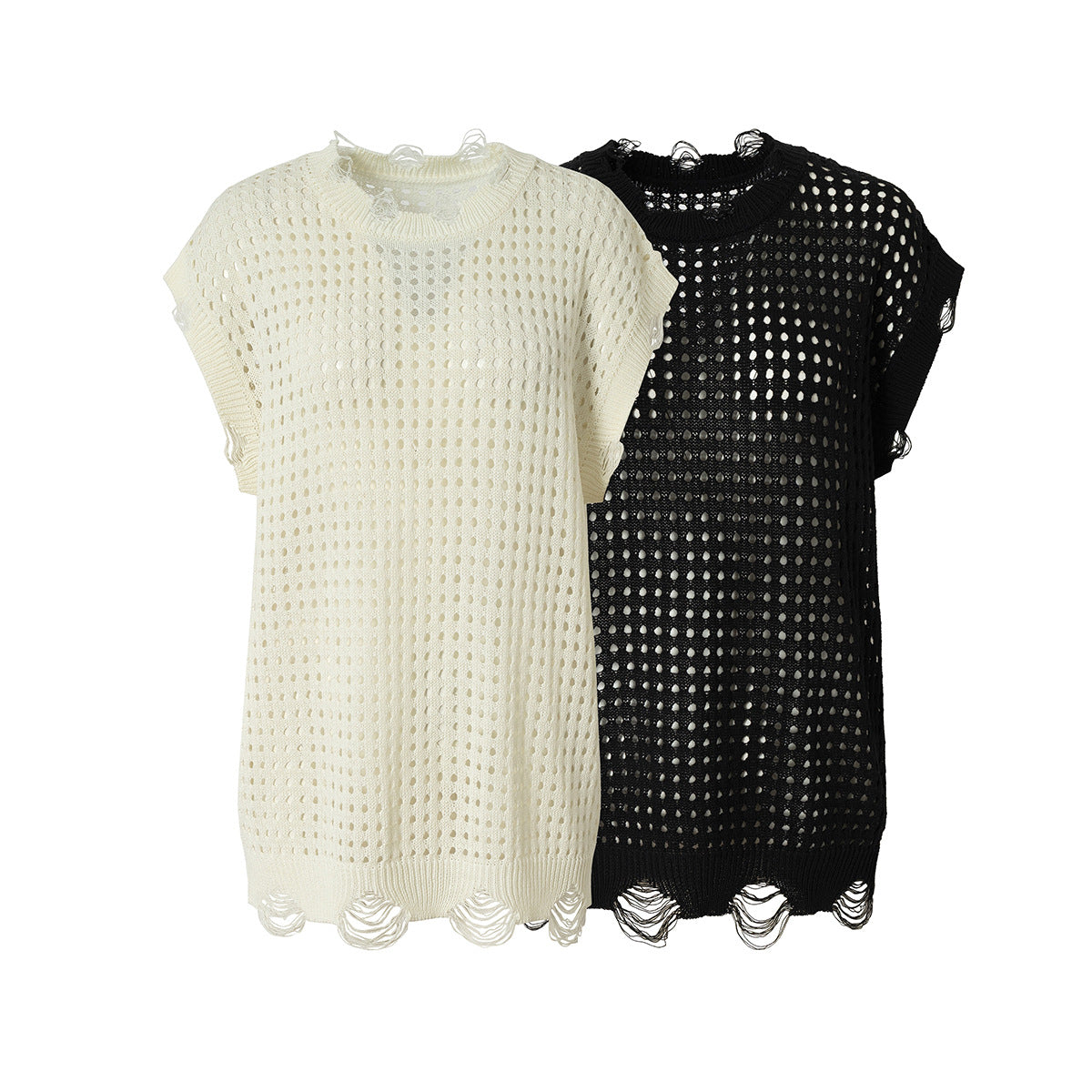 Mesh Damage Design Knit Vest WN25757
