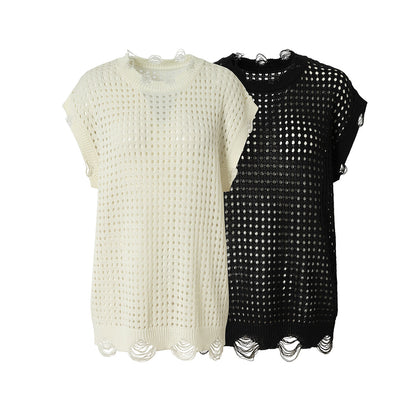 Mesh Damage Design Knit Vest WN25757