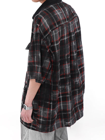 Oversize Plaid Short Sleeve Shirt WN7540