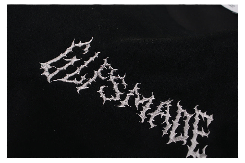 Heavyweight Suede Panel Embroidery Short Sleeve T-Shirt WN26494