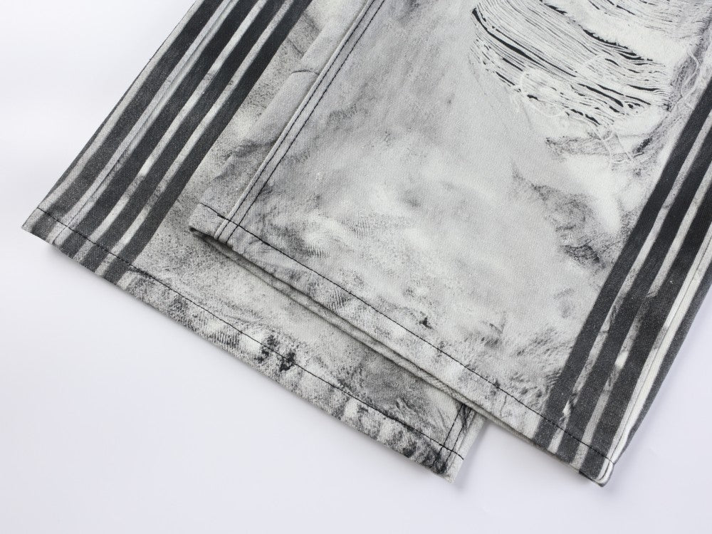 3D Print Ripped Tie-Dye Wide Leg Denim Jeans WN27866