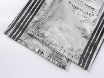 3D Print Ripped Tie-Dye Wide Leg Denim Jeans WN27866