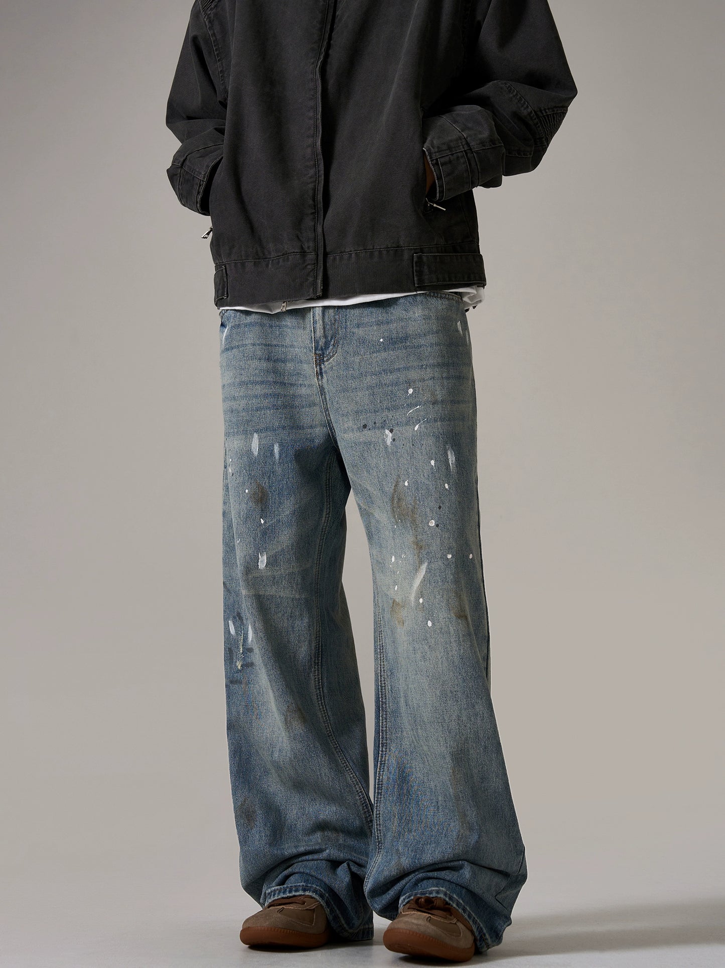 Splash Ink Damage Straight Leg Denim Jeans WN8989