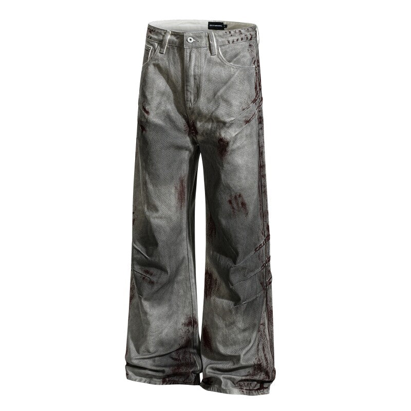Blood Stain Scratch Damage Deconstructed Flare Denim Jeans WN24242