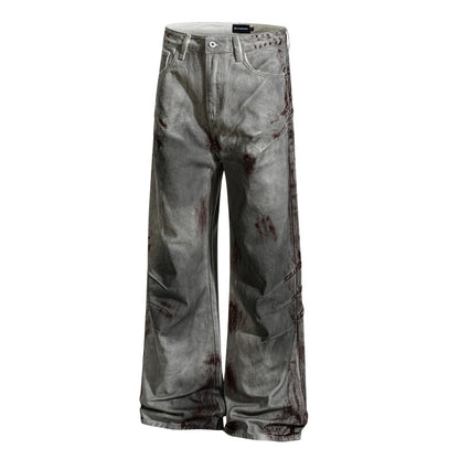 Blood Stain Scratch Damage Deconstructed Flare Denim Jeans WN24242
