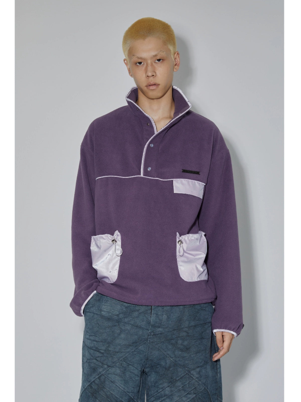 Patchwork Stand Neck Knit Sweater WN18887