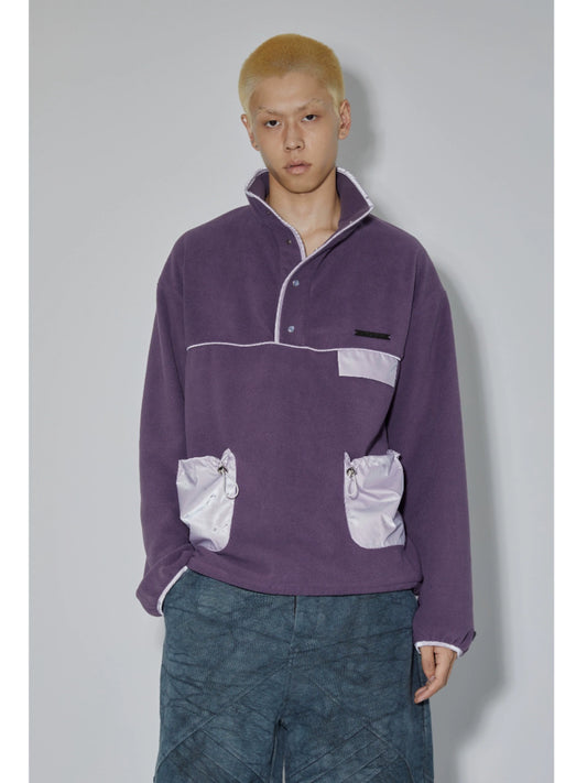 Patchwork Stand Neck Knit Sweater WN18887