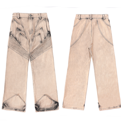 Washed Deconstructed Wide-Leg Straight Denim Jeans WN17051