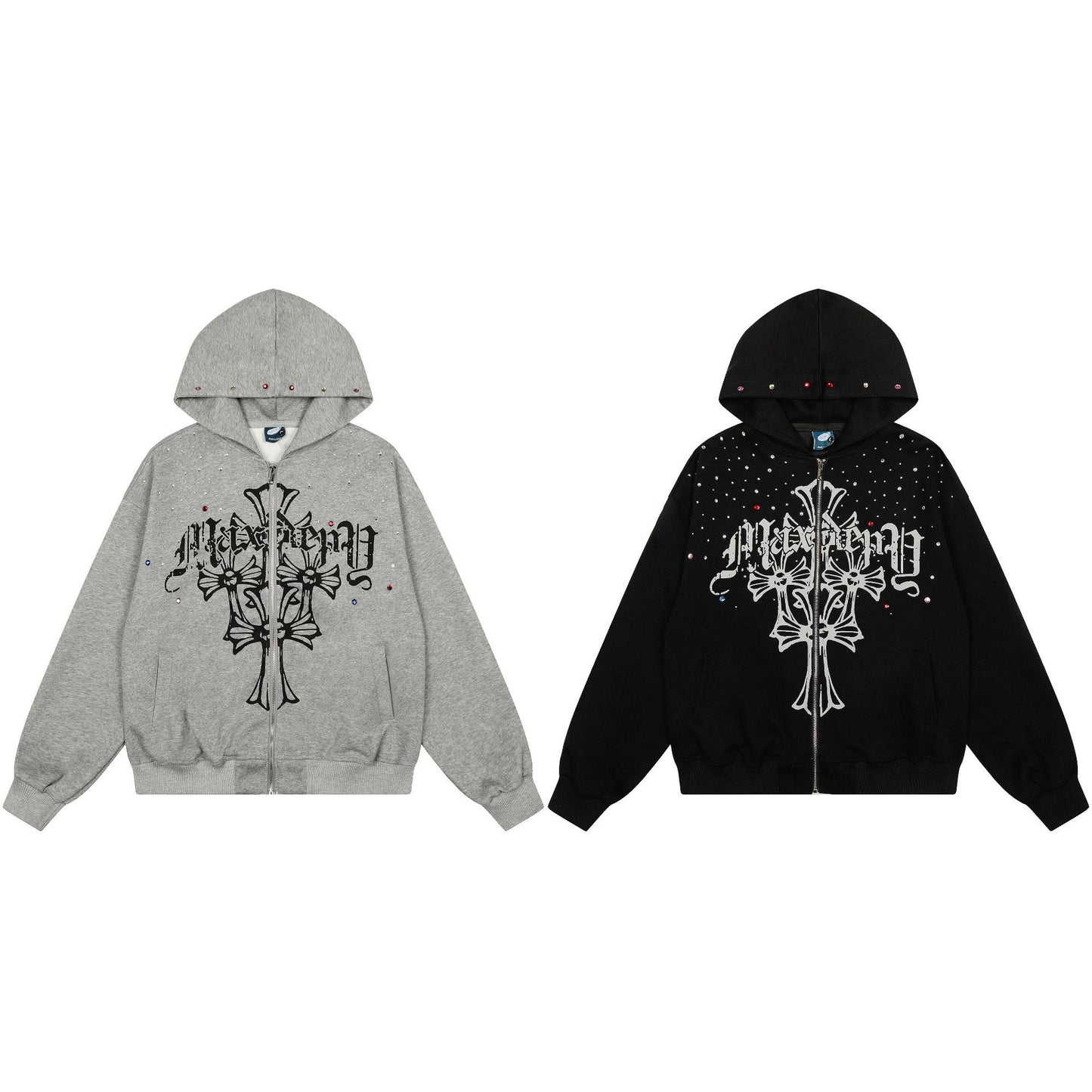 Rhinestone Cross Design Zipper Hoodie WN23057