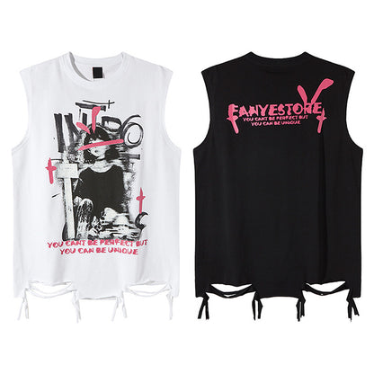 Graphic Print Damage Sleeveless T-Shirt WN16804