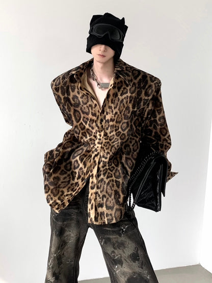 Leopard Print Shoulder Pad Long Sleeve Shirt WN9202