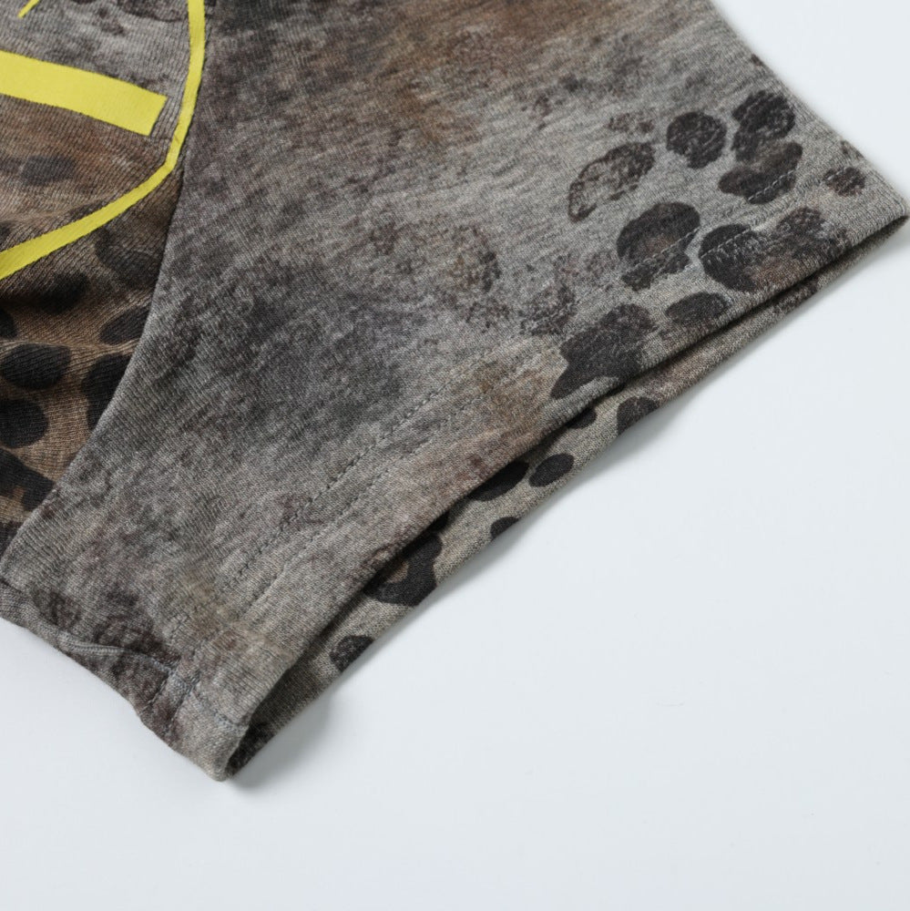 Leopard Letter Print Button Placket Short Sleeve T-Shirt WN25787