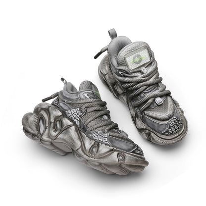 Studs Design Mesh Chunky Sole PU Leather Shoes WN19195