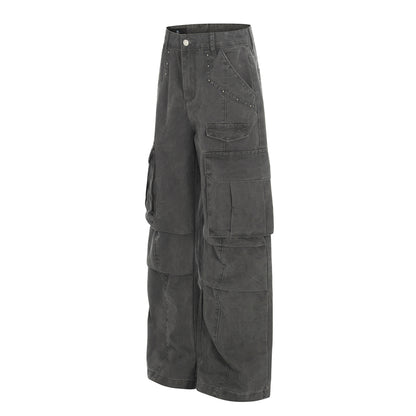 Multi Pocket Studs Wide Leg Cargo Pants WN26136