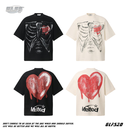 Waffle Skeleton Heart Short Sleeve T-Shirt WN26538