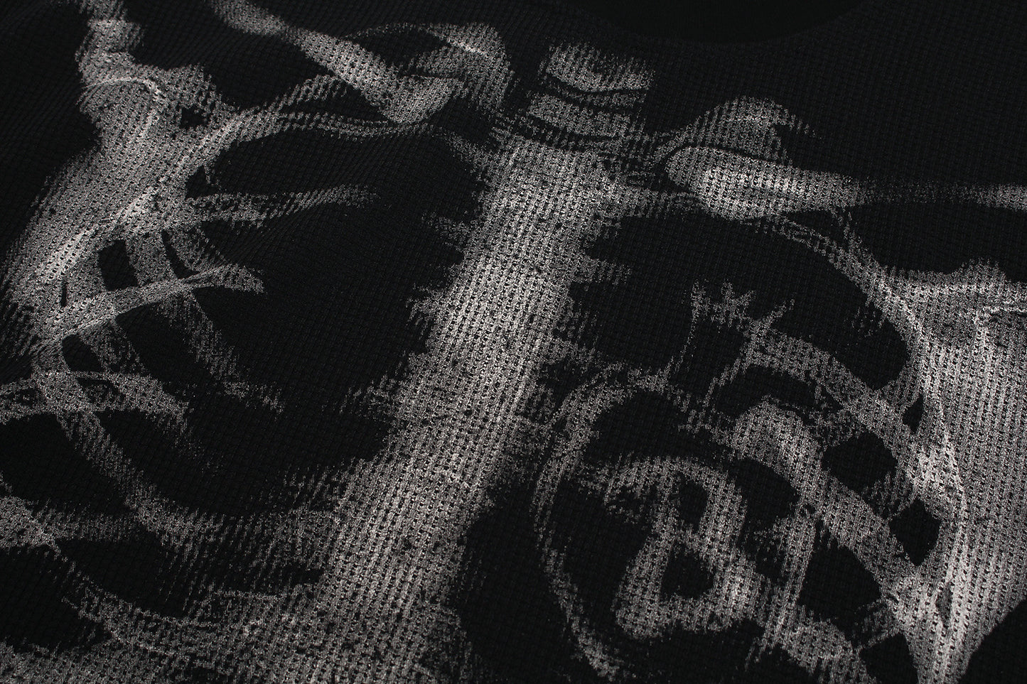 Skeleton Print Waffle Long Sleeve T-Shirt WN25476
