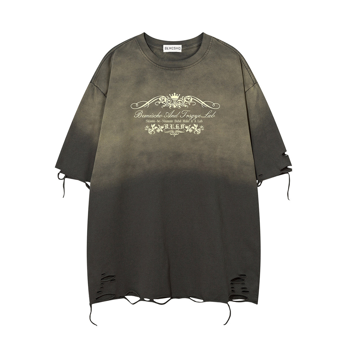 Gradient Washed Damage Oversize Short Sleeve T-Shirt WN26927