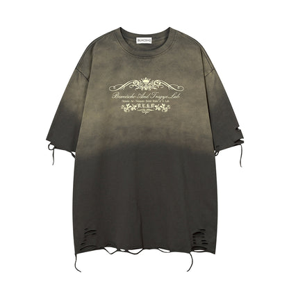 Gradient Washed Damage Oversize Short Sleeve T-Shirt WN26927