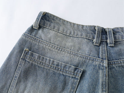 Washed Patchwork Raw Edge Cropped Denim Pants WN26827