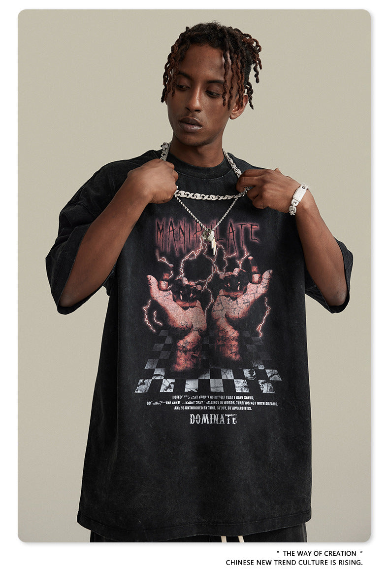 Washed Print Oversize Short-sleeve T-shirt WN6395