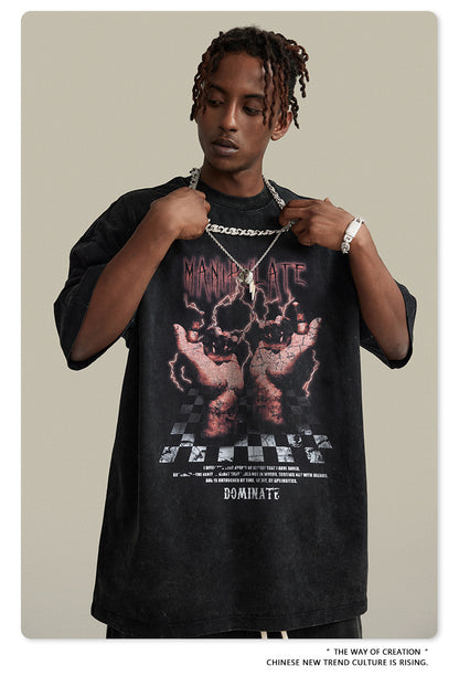 Washed Print Oversize Short-sleeve T-shirt WN6395