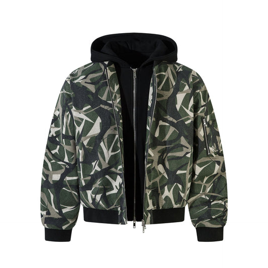 Thorn Camouflage Fake Layered Hooded Padded Jacket WN11315