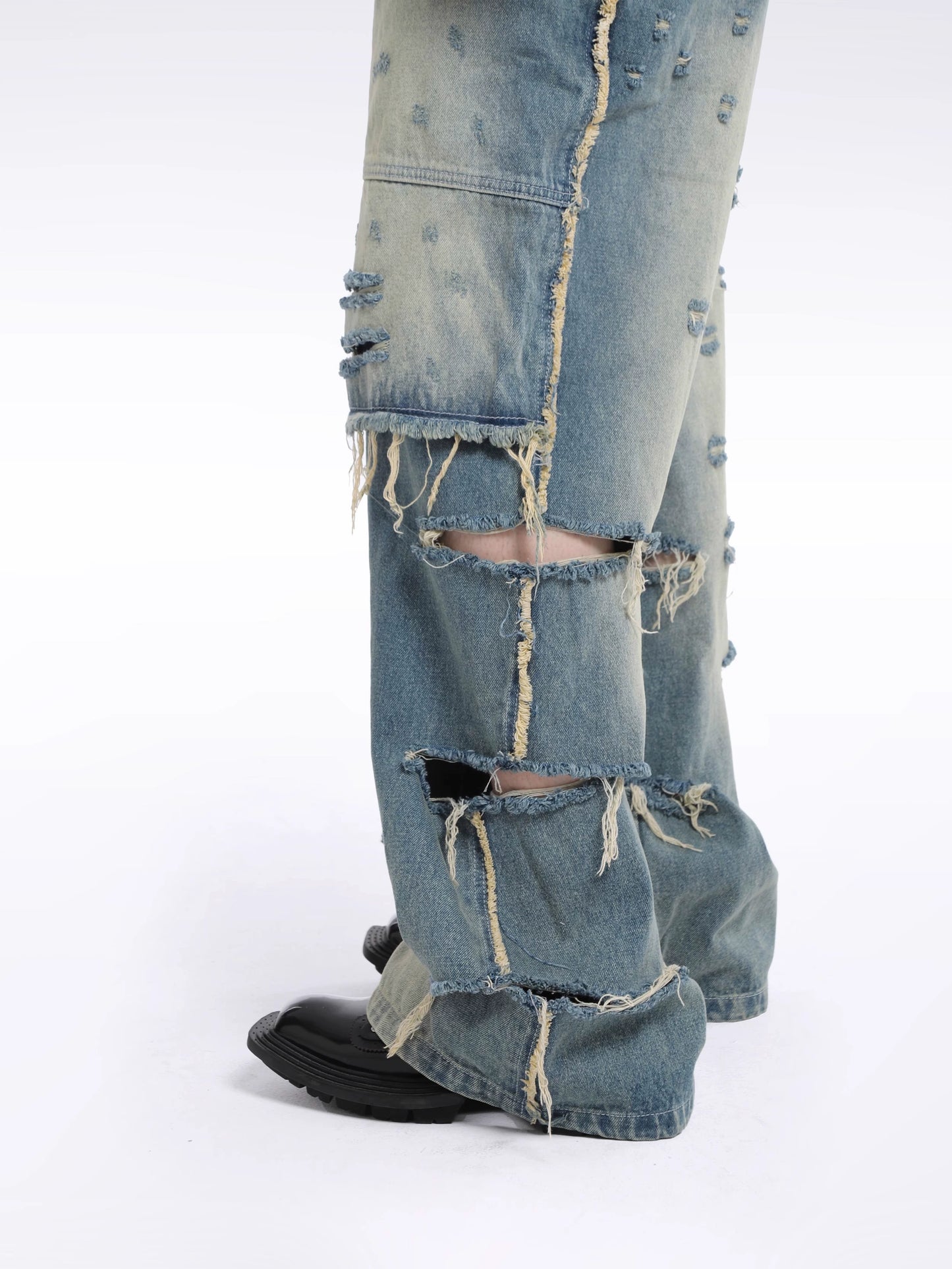 Fringe Damage Wide Leg Denim Jeans WN20638