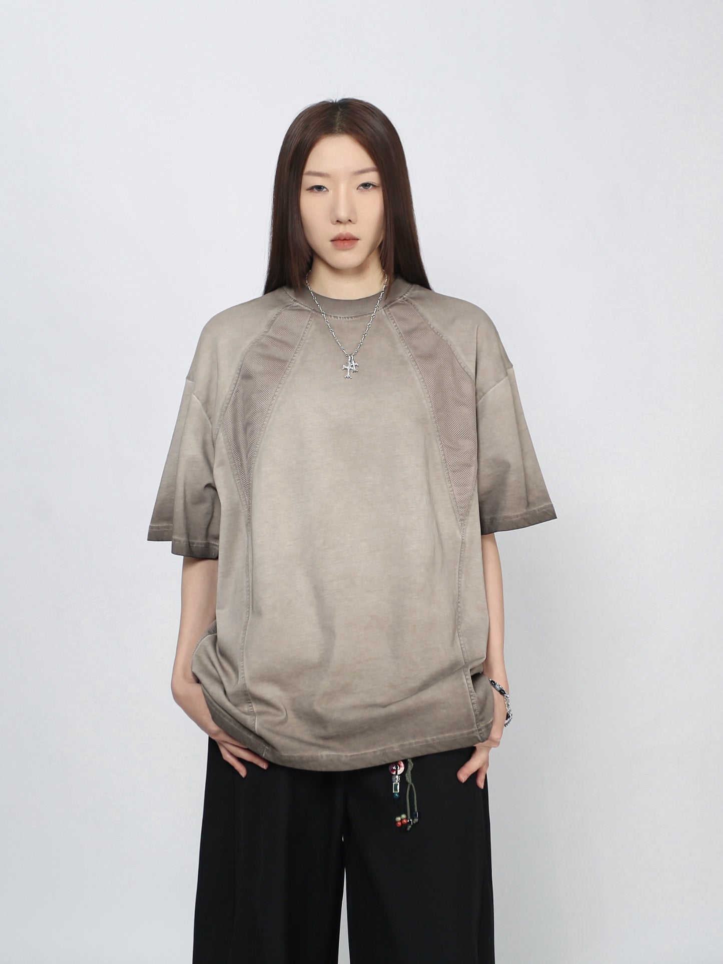Washed Patchwork Oversize Short Sleeve T-Shirt WN24406