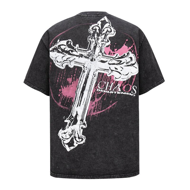 Vintage Washed Oversize Cross Graphic Short Sleeve T-Shirt WN24430