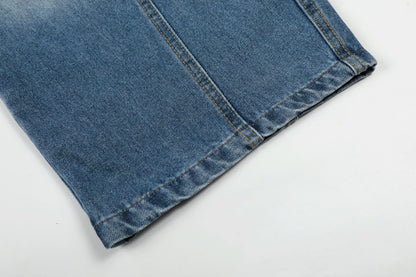 Curved Wide Leg Patchwork Denim Jeans WN25680