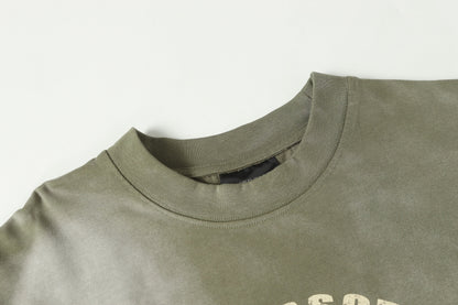 Letter Print Patchwork Wash Damage Short Sleeve T-Shirt WN25598
