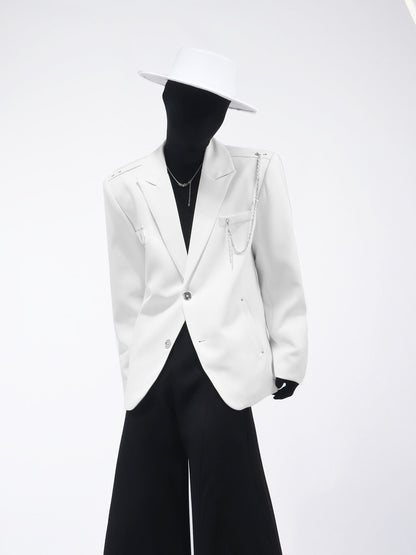 Chain Decor Tailored Jacket & Wide Leg Trousers Setup WN23664