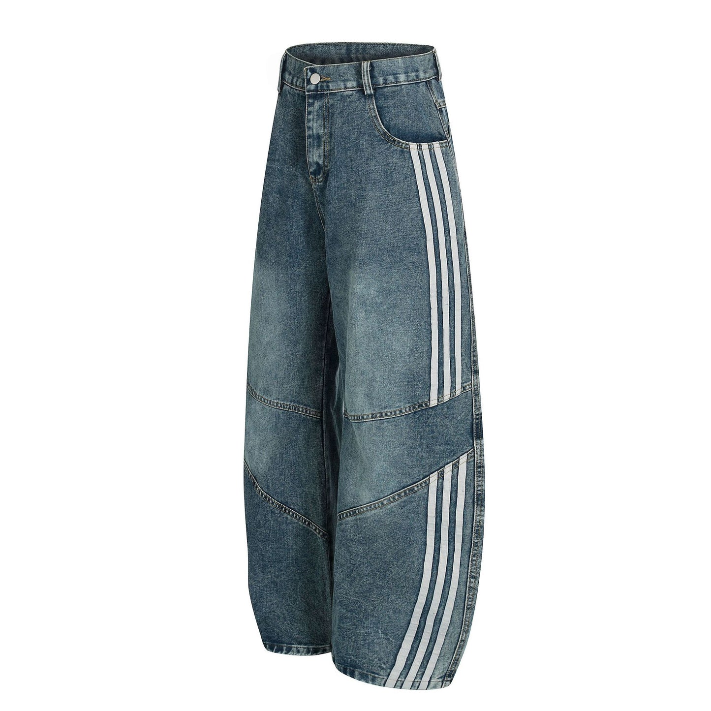 Deconstructed Three-Stripe Curved Wide Leg Denim Jeans WN25738
