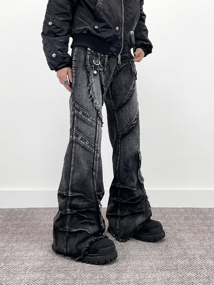 Heavy Detail Flare Cargo Denim Jeans WN24277