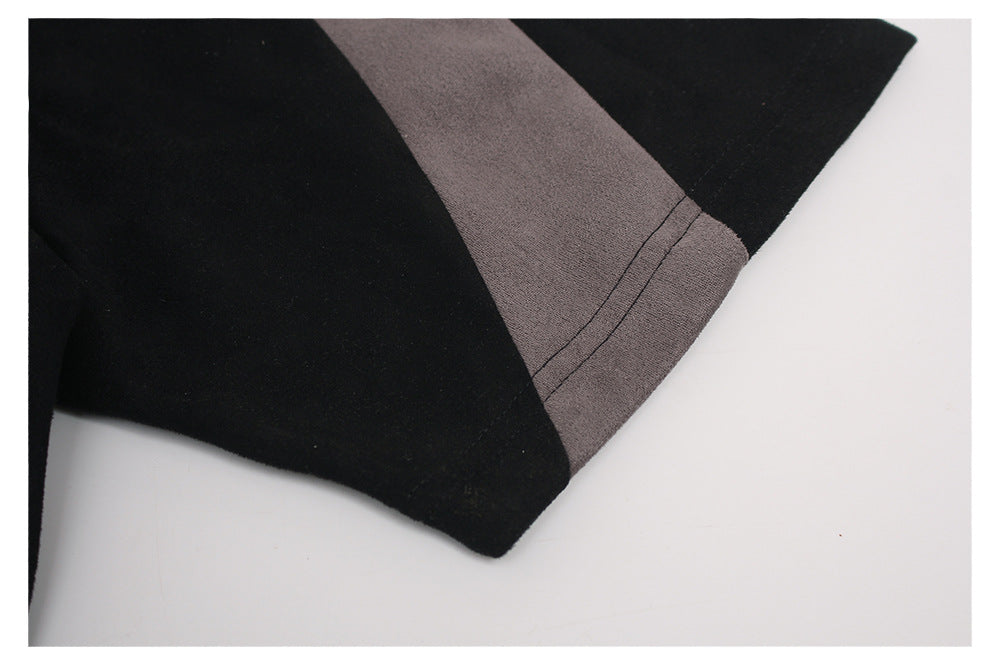 Heavyweight Suede Panel Embroidery Short Sleeve T-Shirt WN26494