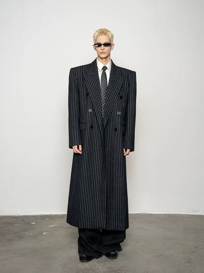 Stripe Design Wide Shoulder Coat WN20874