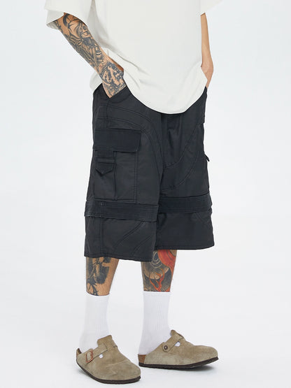 Wax-Coated Multi-Pocket Short Cargo Shorts WN12186