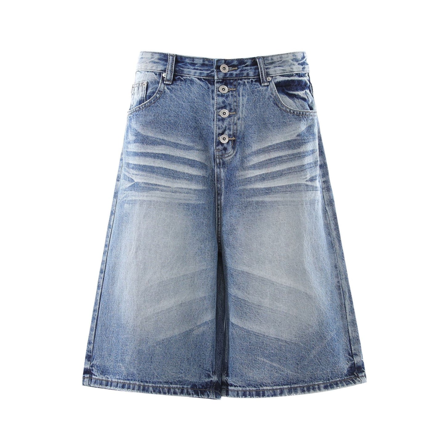 Washed Whisker Wide Leg Curved Half Denim Jeans WN25469