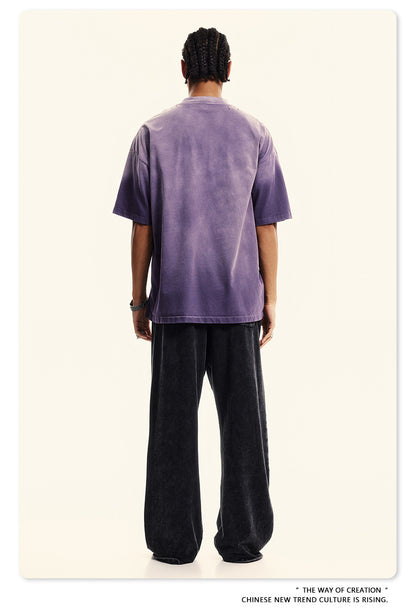 Washed Damage Print Oversize Short-sleeve T-shirt WN6400