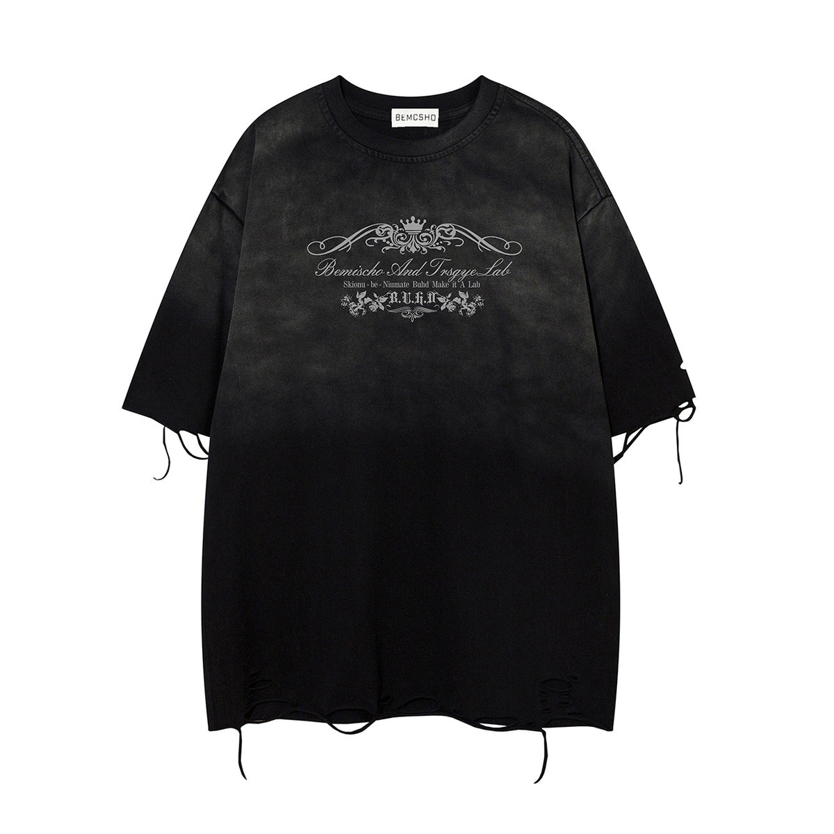 Gradient Washed Damage Oversize Short Sleeve T-Shirt WN26927
