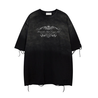 Gradient Washed Damage Oversize Short Sleeve T-Shirt WN26927