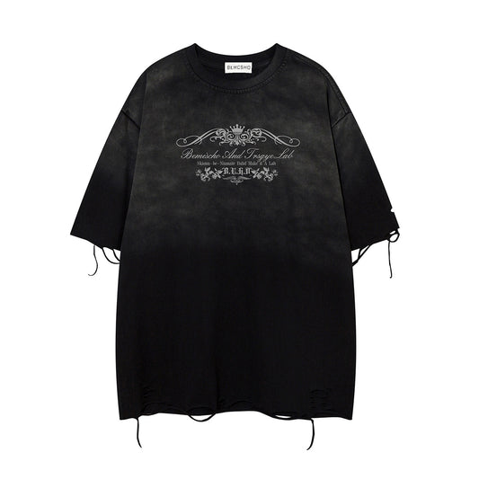 Gradient Washed Damage Oversize Short Sleeve T-Shirt WN26927