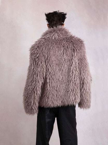 Oversize Stand Neck Fake Fur Jacket WN9281