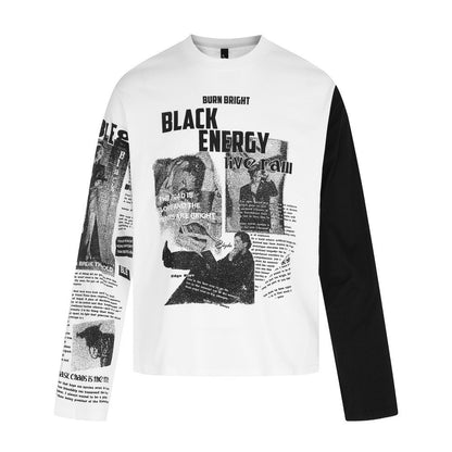 Newspaper Collage Graphic Long Sleeve T-Shirt WN28055