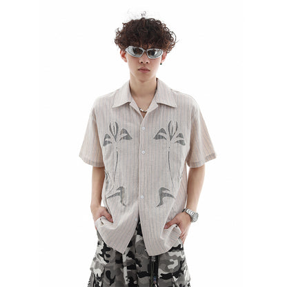 Patch Embroidery Stripe Short Sleeve Shirt WN15707