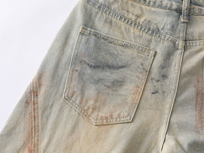Washed Mud Dye Dirty Wide-Leg Denim Jeans WN15083